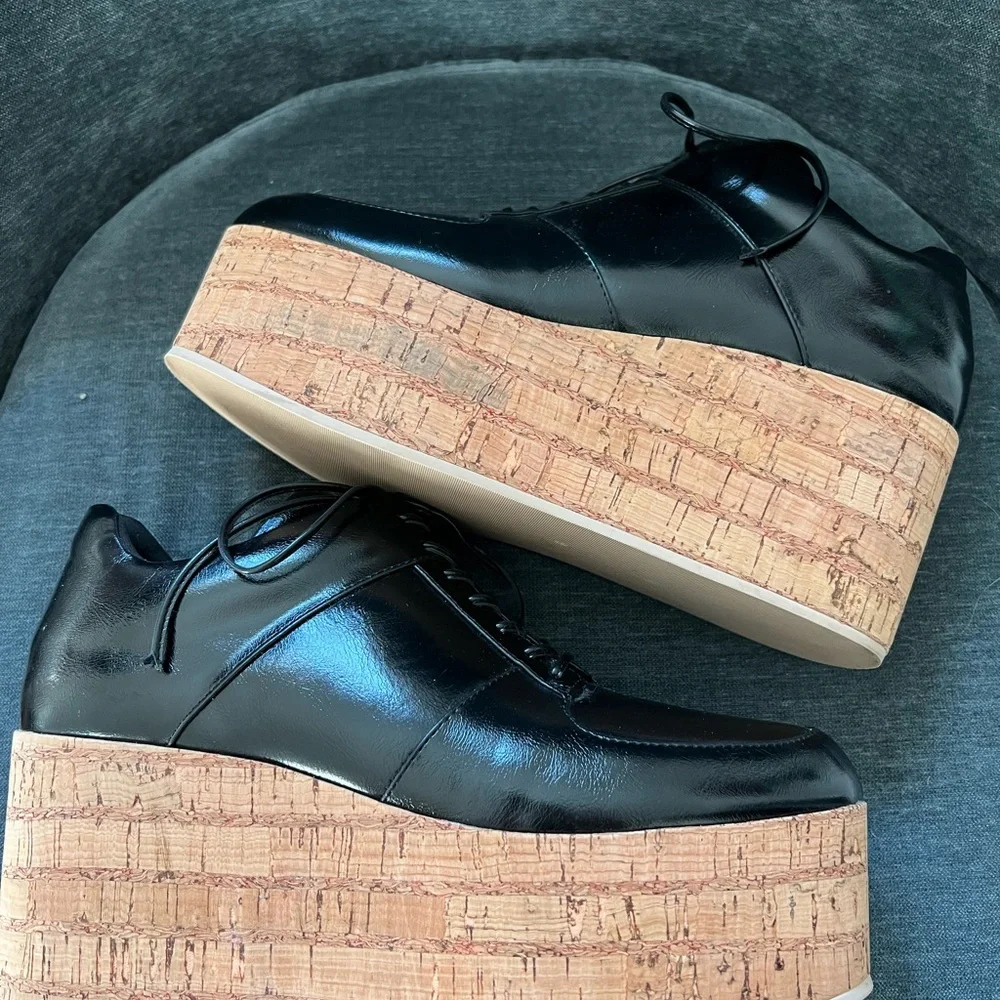 Black Leather Platform Women's Shoes - Picture 3 of 5